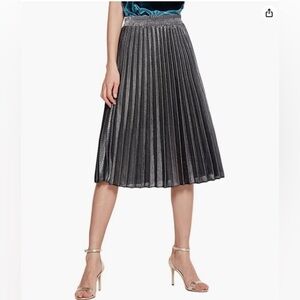 Metallic Silver Shiny Shimmer Accordion Pleated Knee Lenght Skirt